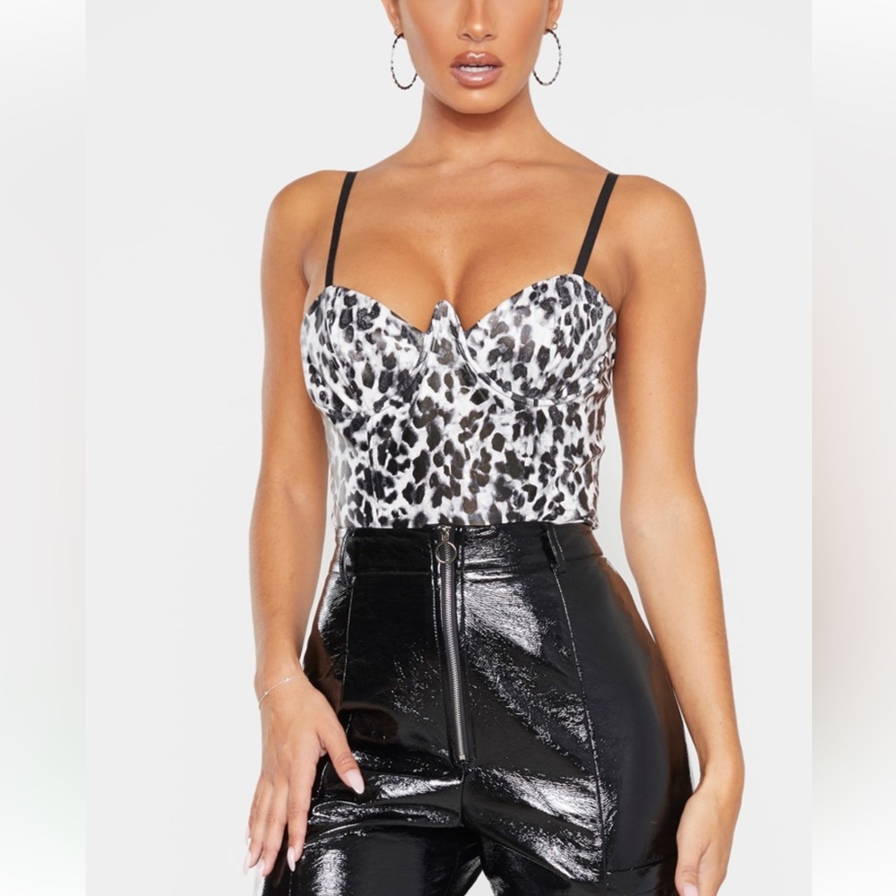 Black/white leather bodysuit